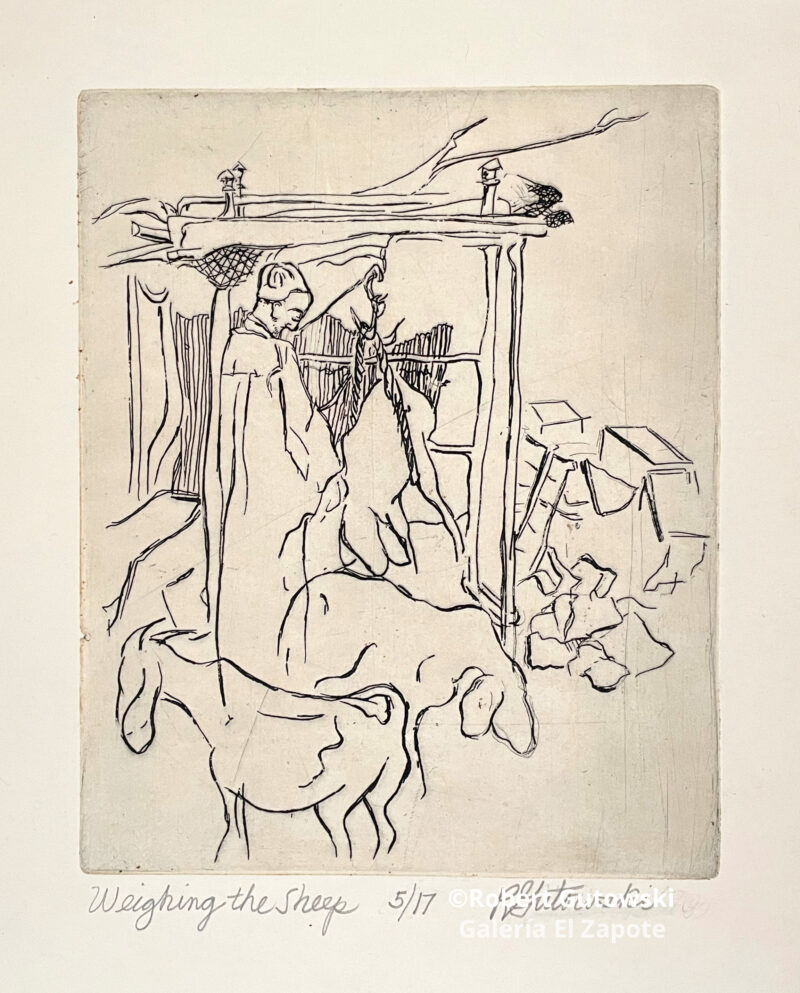 Line etching artworks on paper | Weighing the sheep