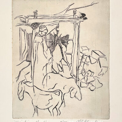 Line etching artworks on paper | Weighing the sheep