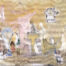 Expressionist dream-like painting by CM Pliego showing different toys in a room. Mixed media on canvas